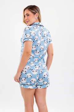 PIJAMA AMERICANO CURTO PANDA AZUL NOVO na internet