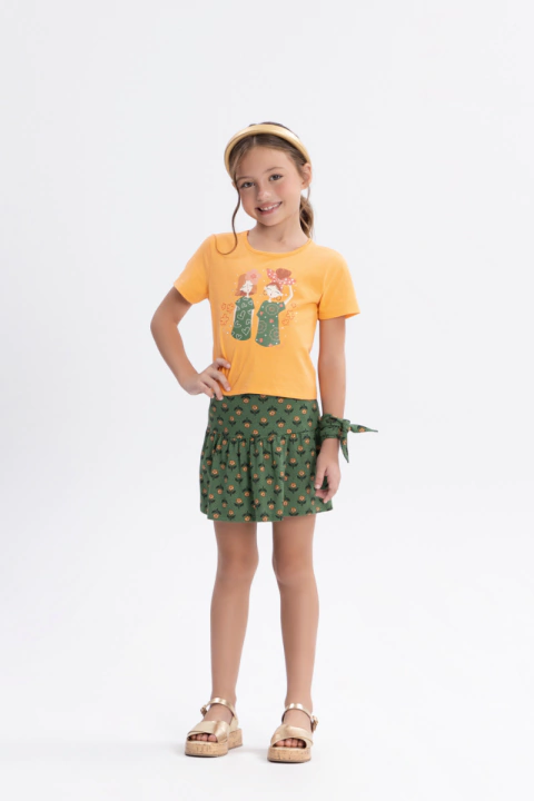 Conjunto Infantil Com Short Saia e Camiseta Flor ref 19377 - comprar online