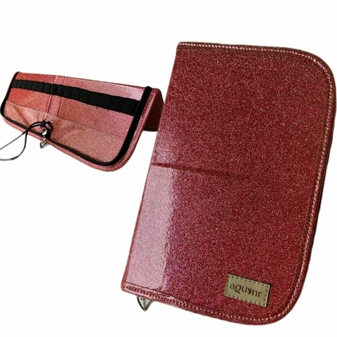 CARTUCHERA PARA PINCELES "BORDO CON GLITTER" - GRANDE.