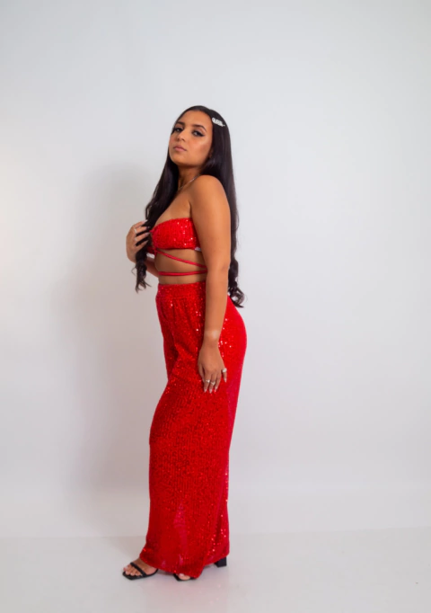 Calça pantalona paetê