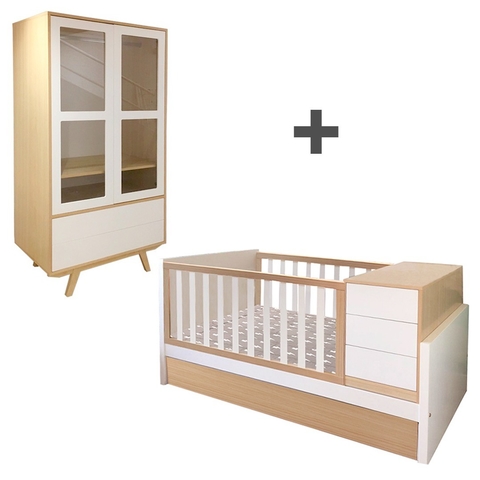 Combo Cuna funcional con cama carrito frente AR + Ropero Viggor