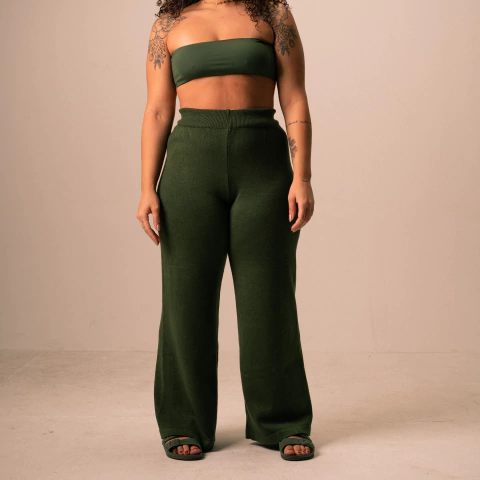 Calça Pantalona Tricot Aura- Verde Musgo