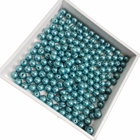 100 Pérolas plásticas 8mm Azul Vintage - Bola passante