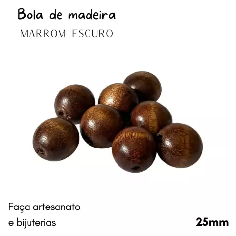 Bola ou contas de madeira marrom tabaco 22 mm - 8 unidades