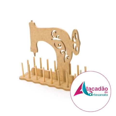 Porta carretel de linhas de costura 18 lugares MDF - 9,5 x 24 x 20,5 cm - ref 13693