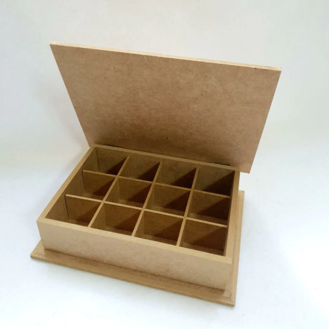 Caixa de MDF 22 x 15,5 x 6,5 cm - com Borda E Dobradiças Com 12 Divisões