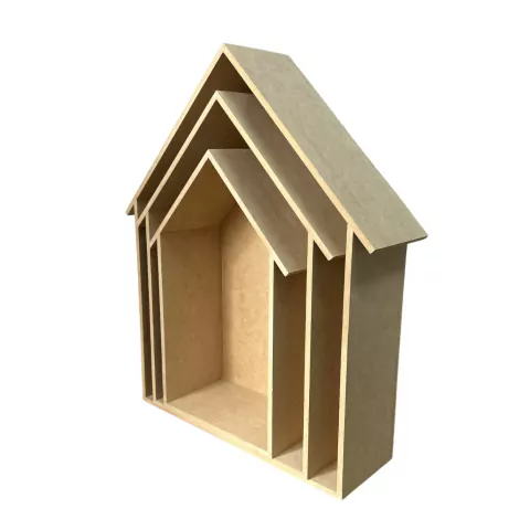 Trio De Nicho Em Formato De Casinha Mdf Cru - Decoração Quarto De Bebê