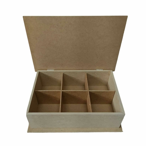 Caixa MDF com borda e dobradiças com 6 Divisões - 27x18x08 cm