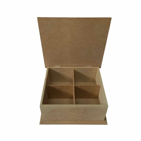 Caixa MDF com borda e dobradiças com 4 divisões - 20x18x08 cm