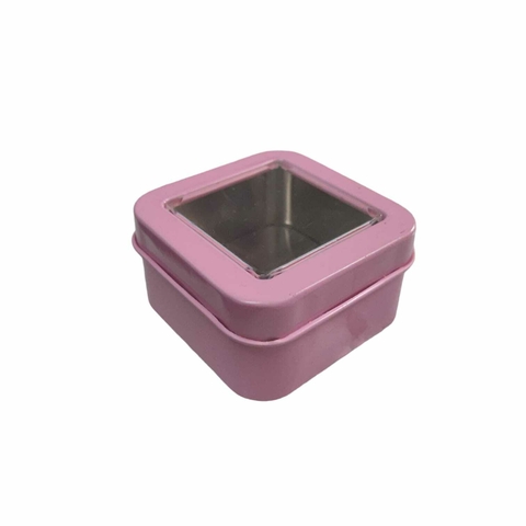 Latinha De Metal Rosa Claro Com Visor De Acrílico Transparente - 5x5x3 cm. Para Lembrancinhas