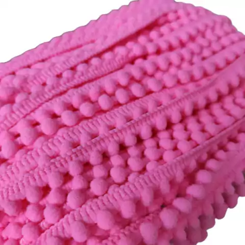Cordão De Pompom Decorativo Rosa - 1 Metro