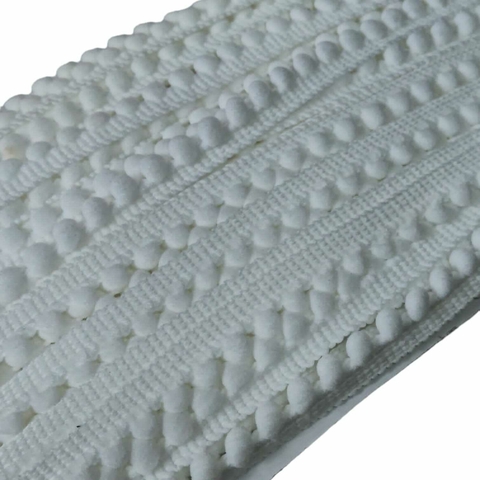 Cordão De Pompom Decorativo Branco - 1 Metro