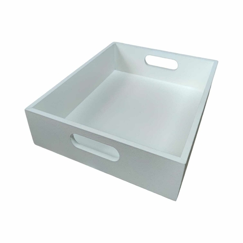 Bandeja Retangular Em Mdf Com Alça Pintada Branca 25x20x06cm.