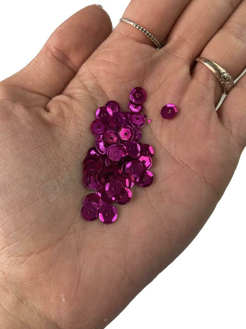 Lantejoula Com Furo Metalizada Pink N.6 - Potinho 2grs.