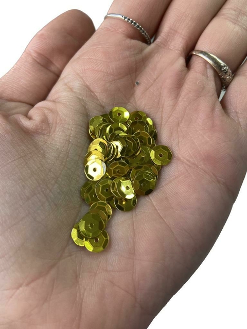 Lantejoula Com Furo Metalizada Dourado N.6 - Potinho 2grs.