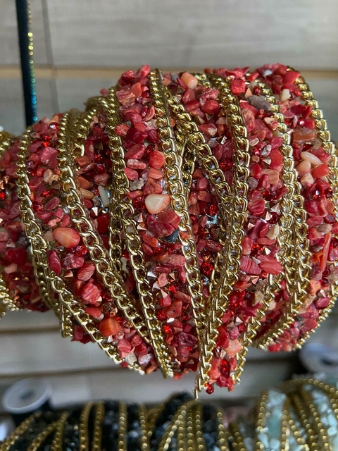Fita de Pedrarias Vermelha para Decorações Alças e Customizações