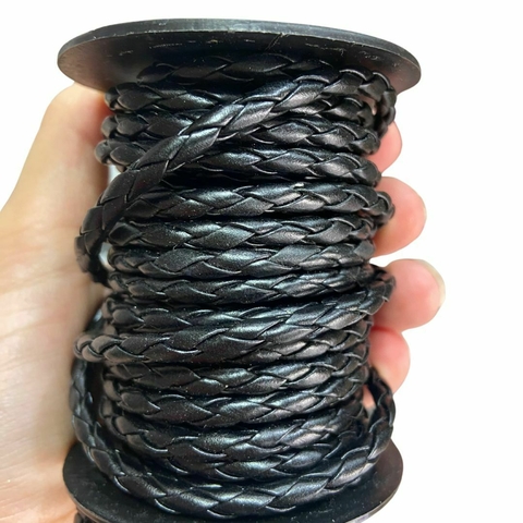Cordão De Couro Sintético Preto - 5 mm. - 1 Metro