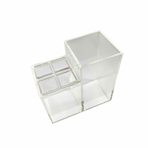 Porta Treco Transparente Em Acrílico Maquiagem Escova De Dentes - 13x13x6,5 cm.