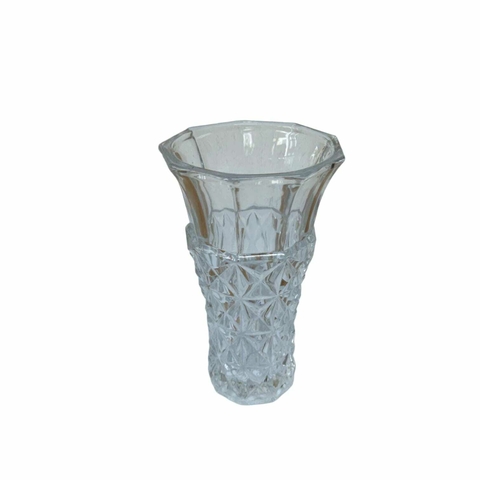Vaso De Vidro Transparente Trabalhado - 15x7,5cm. Capacidade 445grs.