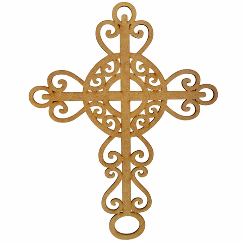 Enfeite De MDF Cru Arabescos Em Formato De Cruz - 30x23cm.