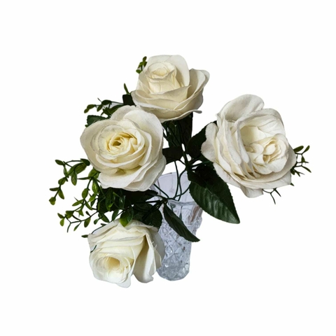 Vaso De Vidro Com Buquê De Flores Artificiais Para Decoração