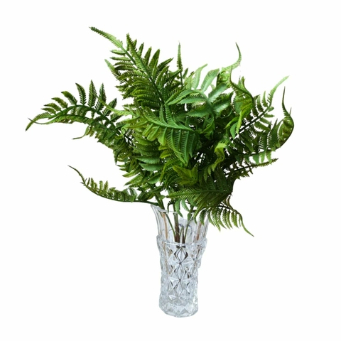 Vaso De Vidro Com Buquê De Folhagens Artificiais Verde Para Decoração