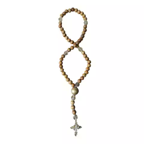 Terço Religioso Grande De Parede Bolas Contas De Madeira