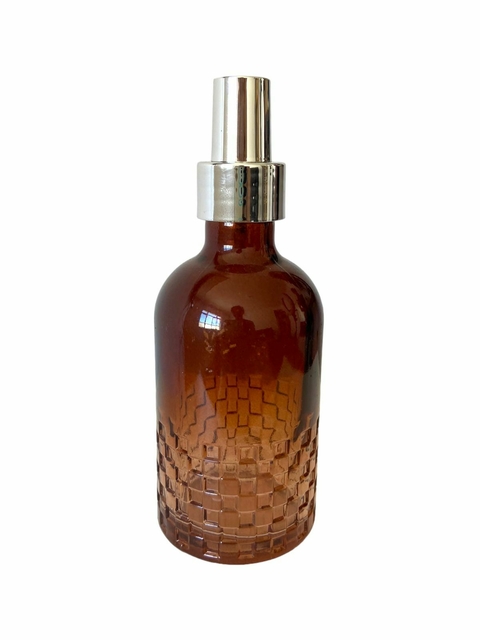 Frasco Mosaico De Vidro Ambar 200 ml - Tampa Spray Prata