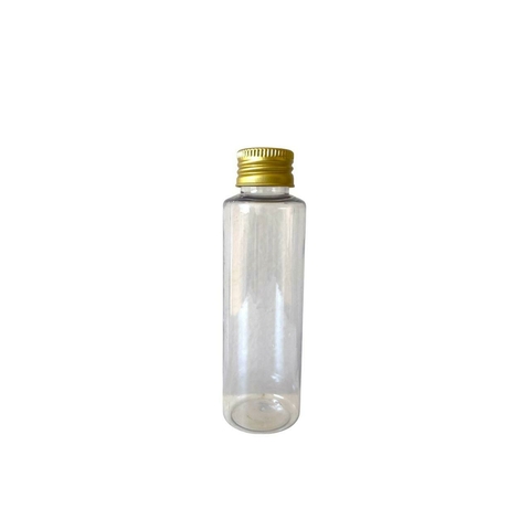 Frasco De Plástico 100ml. Com Tampa Metálica Dourada
