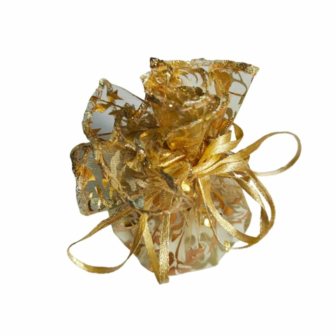 Embalagem Tecido De Organza Redondo Dourado - 25cm. - 10 Unidades