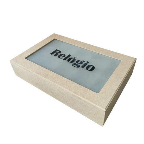 Caixa relógio lisa com vidro na tampa mdf 22,5 x 34 x 7 cm - 10 divisões