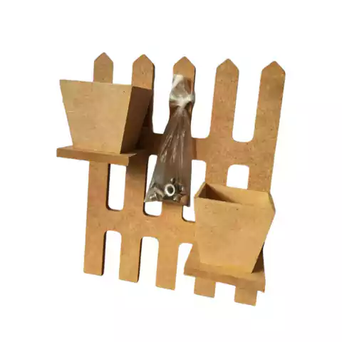 Porta Chaves De MDF Cru Cerquinha Com Dois Vasinhos - 20x15cm,