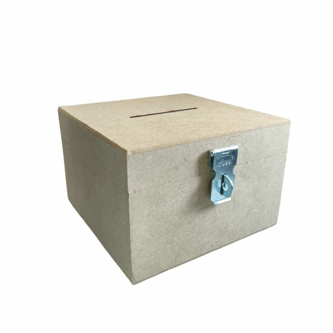 Cofre Quadrado Pequeno 13x13x7cm Em MDF Cru Com Fecho Para Cadeado
