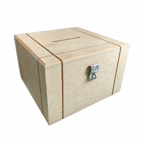 Cofre Em MDF Cru Modelo Riscado Com fecho Para Cadeado - 17x17x10cm