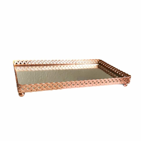 Bandeja De Metal Espelhada Rosê Gold - 22x12cm.