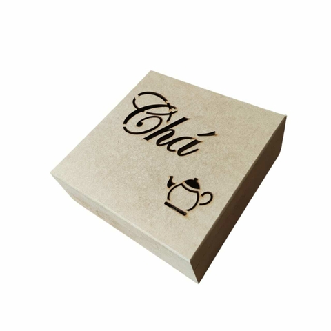 Caixa Chá MDF Cru Com Divisórias Removíveis - 20x20x7,5cm.