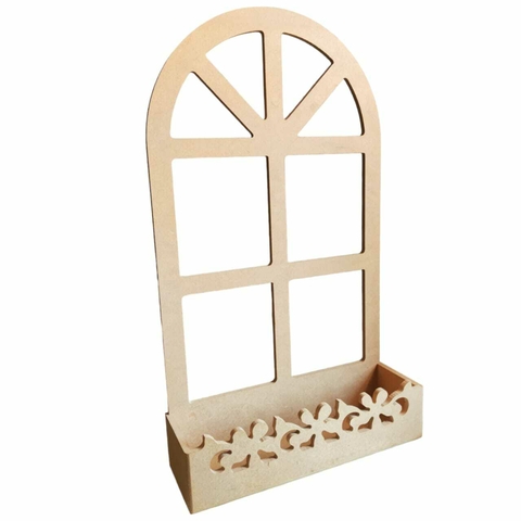 Enfeite De Parede Janela Vazado Em MDF Cru - 8x26x45 cm.