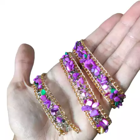 Manta De Pedraria E Cascalhos Fúcsia Com Corrente Dourada Rolo