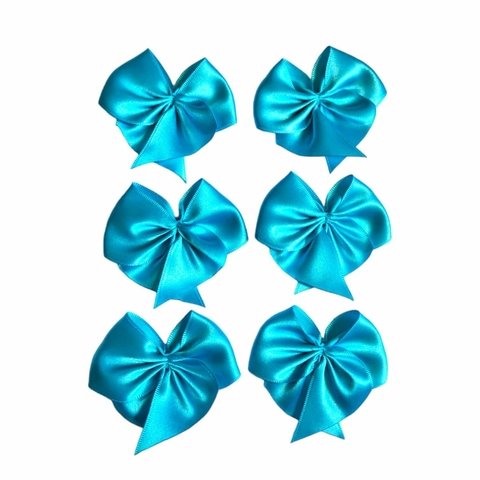 Laço De Tecido Cetim 7cm. Azul Turquesa - 6 Unidades