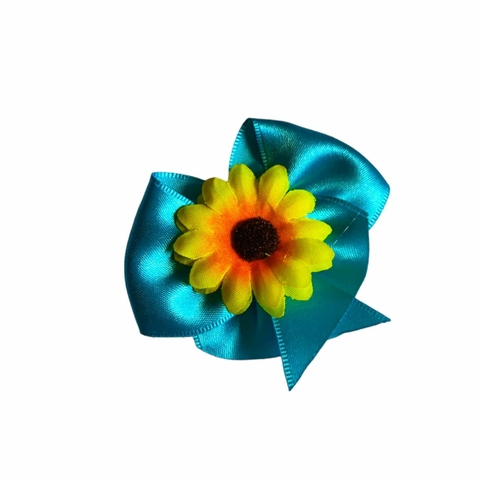 Laço De Tecido Cetim Decorado 7cm. Azul Turquesa - 6 Unidades Festa Junina
