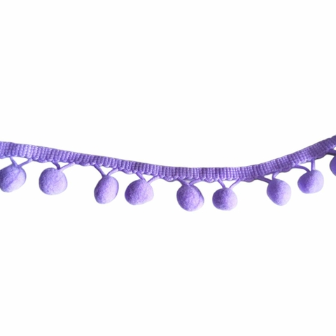 Fita Grelot Cordão De Pompom Decorativo Lilás - 1 Metro
