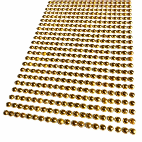 Cartela Pérola Dourada Brilhante 4mm. Adesivo - 900 Unidades Na Cartela
