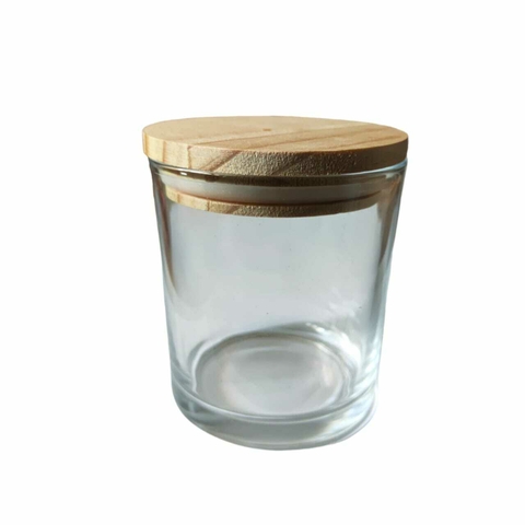 Pote De Vidro Para Vela Com Tampa De Madeira Com Lacre 255ml.