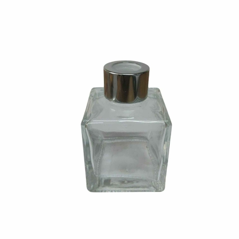 Frasco De Vidro Quadrado Transparente 100 ml - Tampa Difusor Cromada Prata