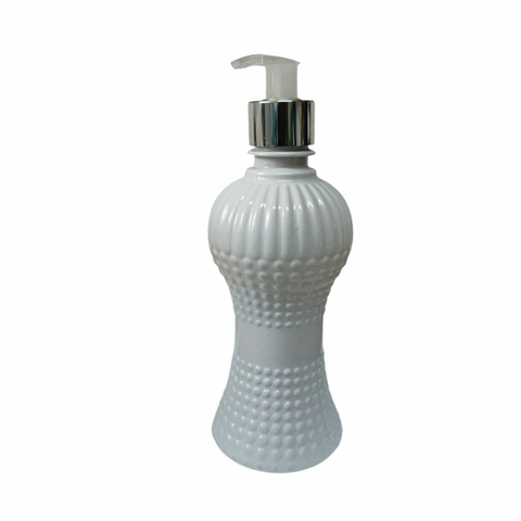 Frasco Cinturinha Plástico Cor Branco 250ml - Válvula Pump Sabonete Cromada Prata Com Branco