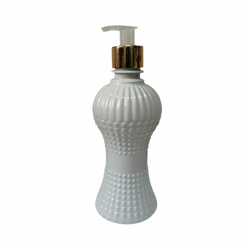 Frasco Cinturinha Plástico Cor Branco 250ml - Válvula Pump Sabonete Cromada Dourada Com Branco
