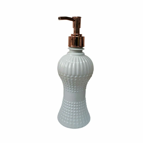 Frasco Cinturinha Plástico Cor Branco 250ml - Válvula Pump Sabonete Cromada Luxo Rosê Gold