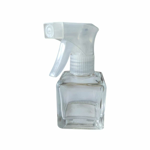 Frasco De Vidro Quadrado Transparente 100 ml - Válvula Gatilho Branca