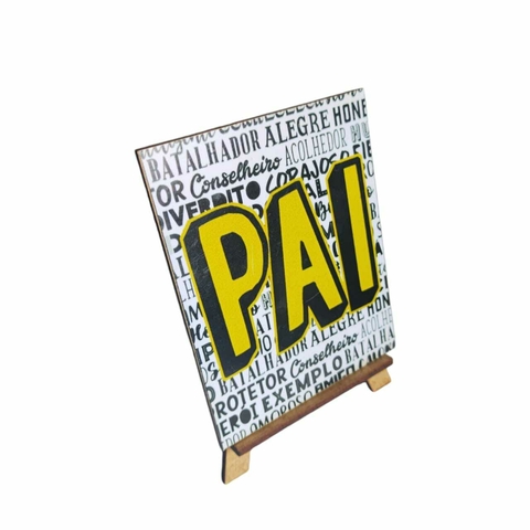 Mini cavalete com plaquinha PAI 15 cm - Pinus