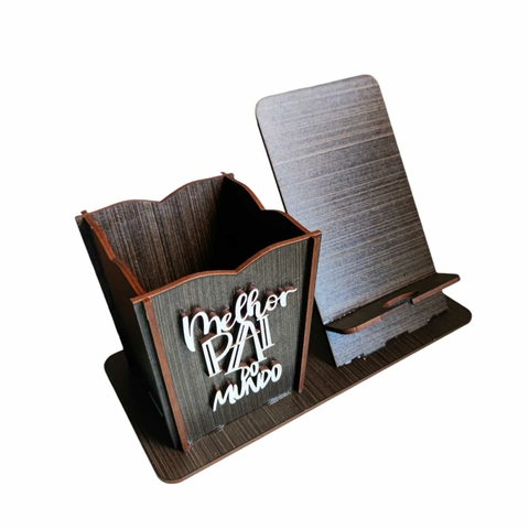 Porta Lápis E Celular Em MDF Pintado - 19x09x12cm. - Dia Dos Pais